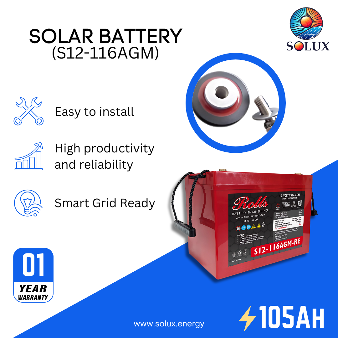 This is an image of Rolls Surrette S12-116AGM 105Ah AGM Deep Cycle Battery